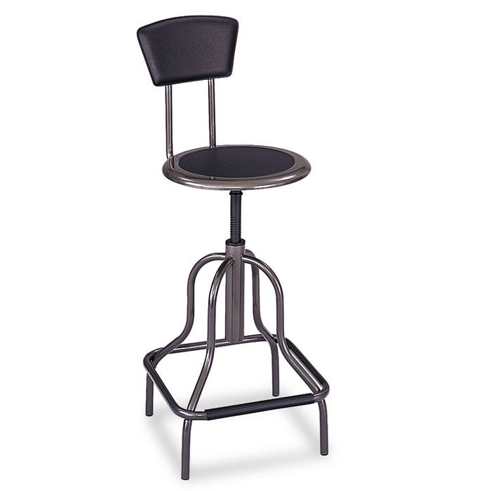 Diesel Industrial Stool with Back, 27" Seat Height, Supports up to 250 lbs., Pewter Seat/Pewter Back, Pewter Base