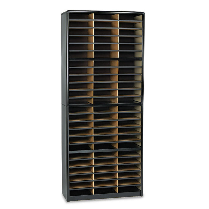 Steel/Fiberboard Literature Sorter, 72 Sections, 32 1/4 x 13 1/2 x 75, Black