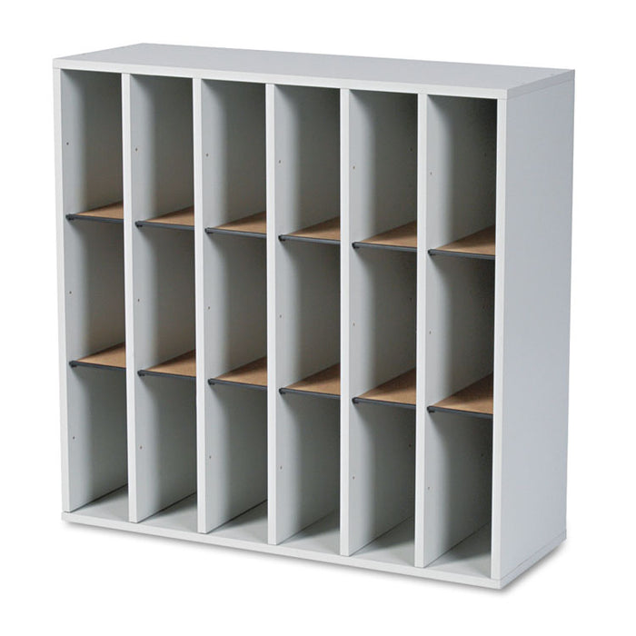 Wood Mail Sorter with Adjustable Dividers, Stackable, 18 Compartments, 33.75 x 12 x 32.75, Gray