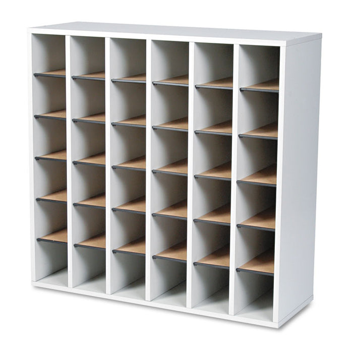 Wood Mail Sorter with Adjustable Dividers, Stackable, 36 Compartments, 33.75 x 12 x 32.75, Gray