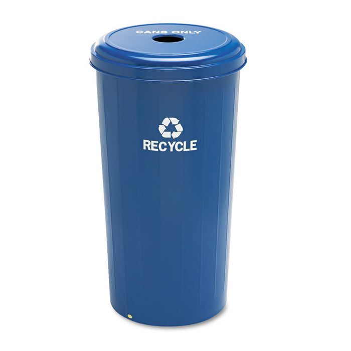 Tall Recycling Receptacle for Cans, Round, Steel, 20 gal, Recycling Blue