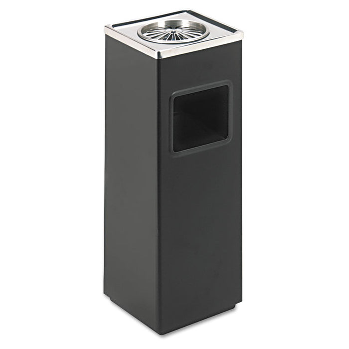 Ash 'N Trash Sandless Urn, Square, Stainless Steel, 3 gal, Black/Chrome
