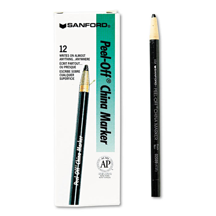 Peel-Off China Markers, Black, Dozen
