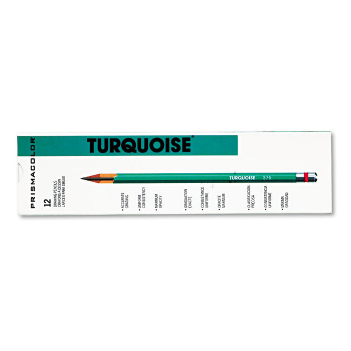 Turquoise Drawing Pencil, 2 mm, 2B (#1), Black Lead, Turquoise Barrel, Dozen