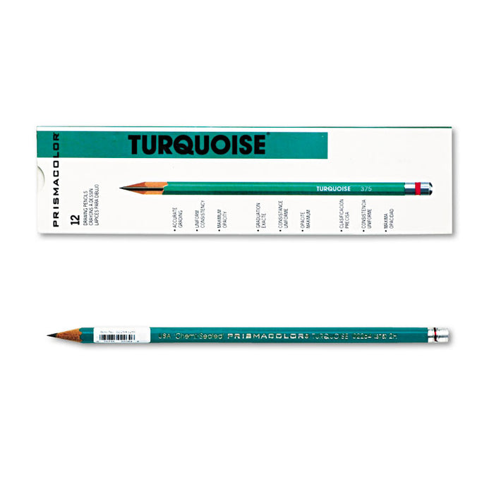 Turquoise Drawing Pencil, 2 mm, 2H (#4), Black Lead, Turquoise Barrel, Dozen