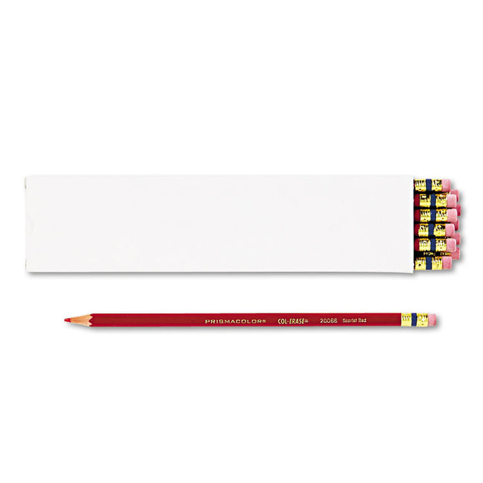 Col-Erase Pencil with Eraser, 0.7 mm, 2B (#1), Scarlet Red Lead, Scarlet Red Barrel, Dozen
