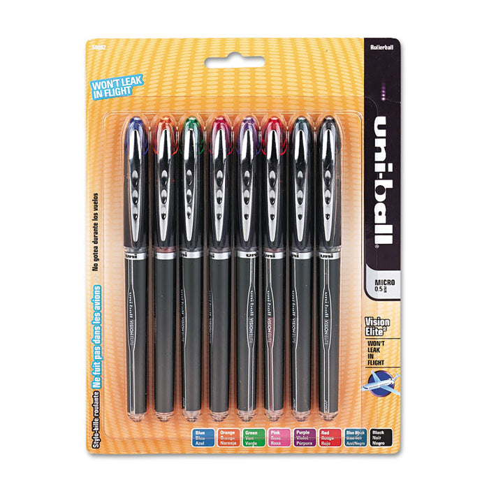 VISION ELITE Roller Ball Pen, Stick, Micro 0.5 mm, Assorted Ink Colors, Black Barrel