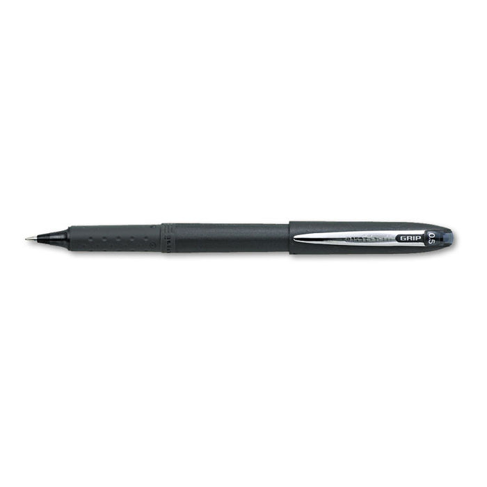 Grip Stick Roller Ball Pen, Micro 0.5mm, Black Ink/Barrel, Dozen
