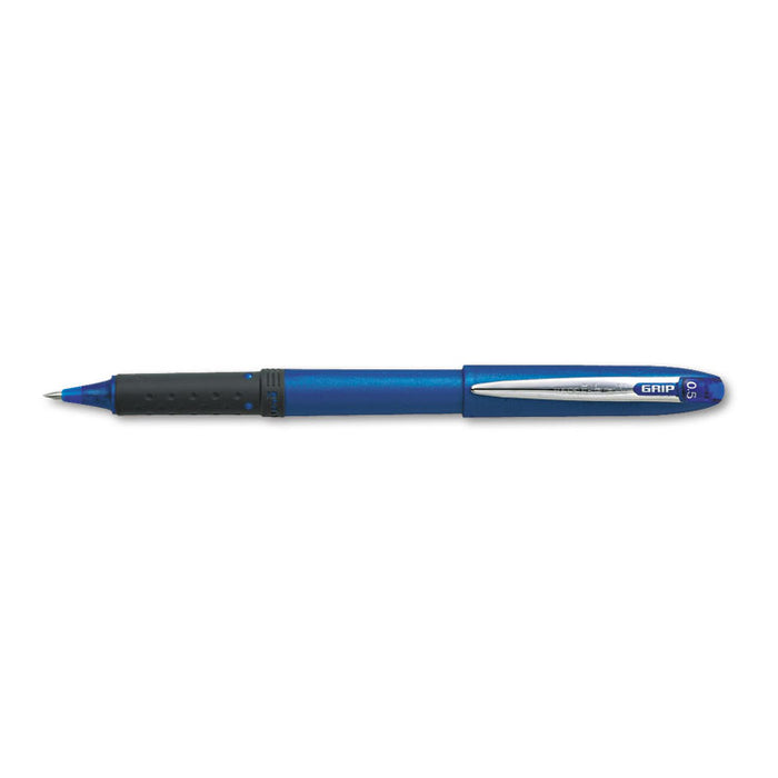 Grip Stick Roller Ball Pen, Micro 0.5mm, Blue Ink/Barrel, Dozen