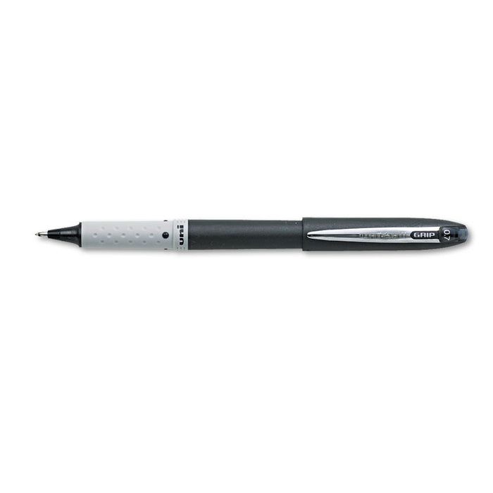 Grip Roller Ball Pen, Stick, Fine 0.7 mm, Black Ink, Black Barrel, Dozen