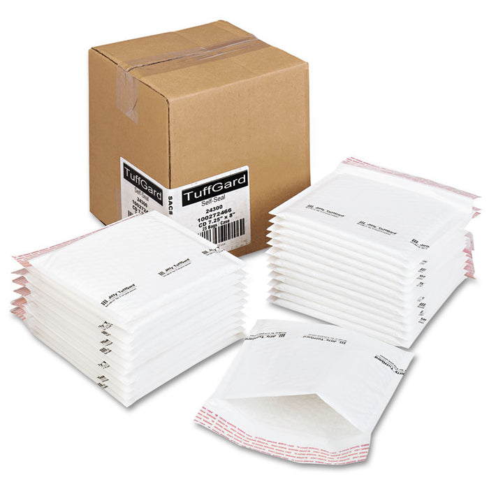Jiffy TuffGard Self-Seal Cushioned Mailer for CDs, Barrier Bubble Cushion, Self-Adhesive Closure, 7.25 x 8, White, 25/CT