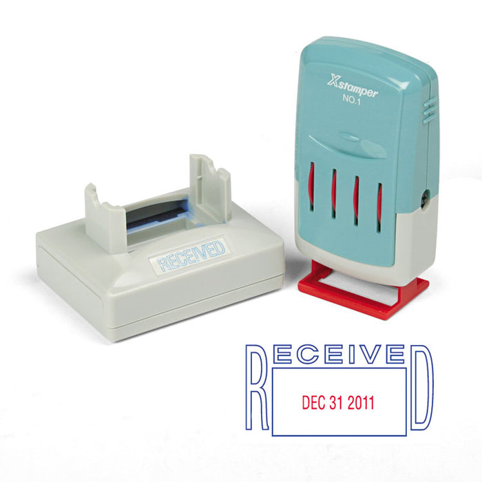 VersaDater Message Dater, 2 1/8 x 1 5/16, RECEIVED, Blue/Red