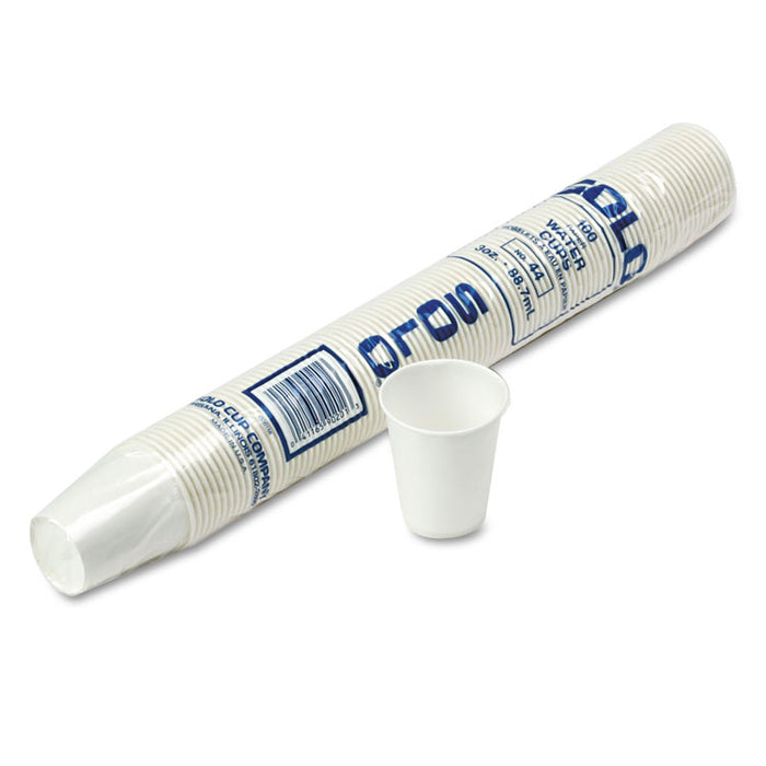 White Paper Water Cups, 3oz, 100/Pack