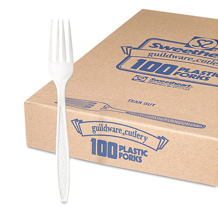 Guildware Heavyweight Plastic Forks, White, 100/Box, 10 Boxes/Carton