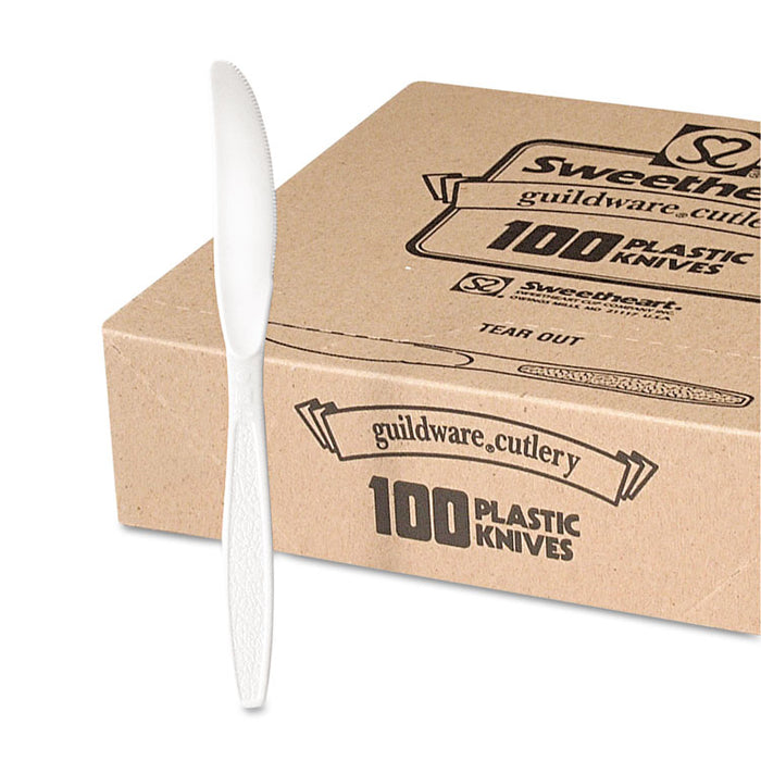 Guildware Heavyweight Plastic Knives, White, 100/Box, 10 Boxes/Carton