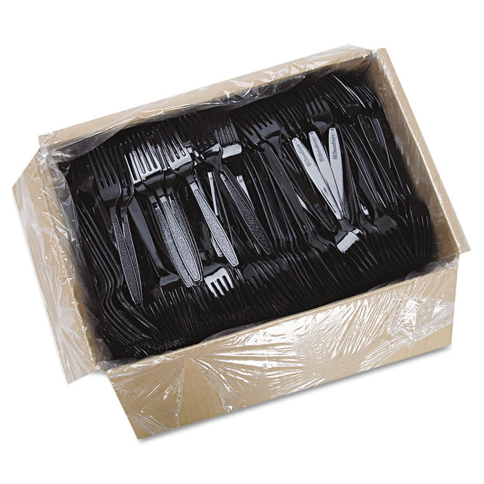 Guildware Heavyweight Plastic Forks, Black, 1000/Carton