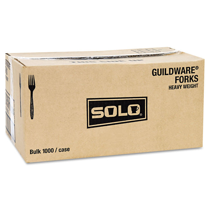 Guildware Heavyweight Plastic Forks, Black, 1000/Carton