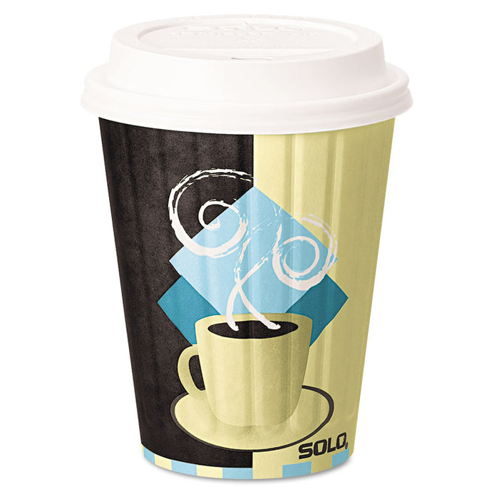 Duo Shield Insulated Paper Hot Cups, 12oz, Tuscan, Chocolate/Blue/Beige, 600/Ct