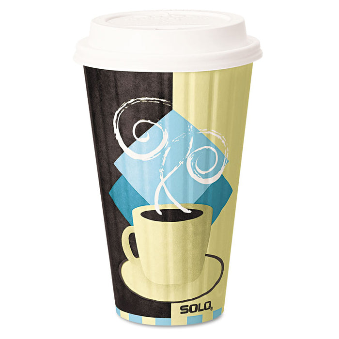 Duo Shield Insulated  Paper Hot Cups, 16 oz, Tuscan Chocolate/Blue/Beige, 525/Ct