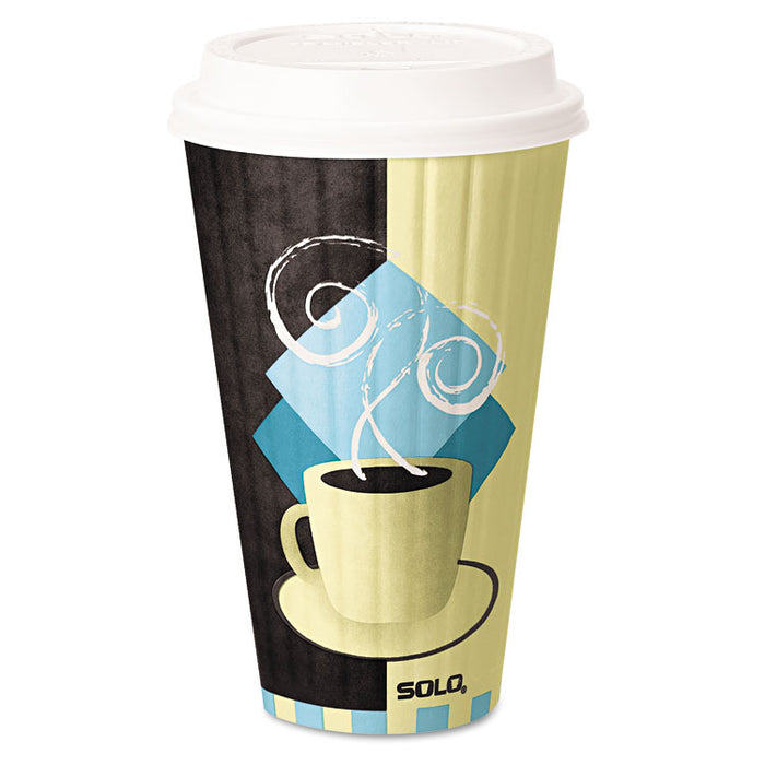 Duo Shield Insulated Paper Hot Cups, 20oz, Tuscan, Chocolate/Blue/Beige, 350/Ct