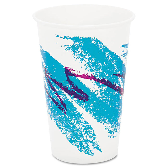 Jazz Waxed Paper Cold Cups, 16oz, Tide Design, 1000/Carton