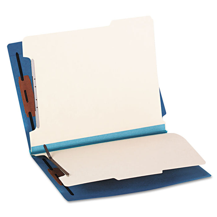 Colored End Tab Classification Folders with Dividers, 2 Dividers, Letter Size, Blue, 10/Box