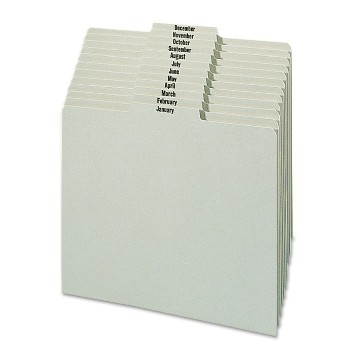 100% Recycled Monthly Top Tab File Guide Set, 1/3-Cut Top Tab, January to December, 8.5 x 11, Green, 12/Set