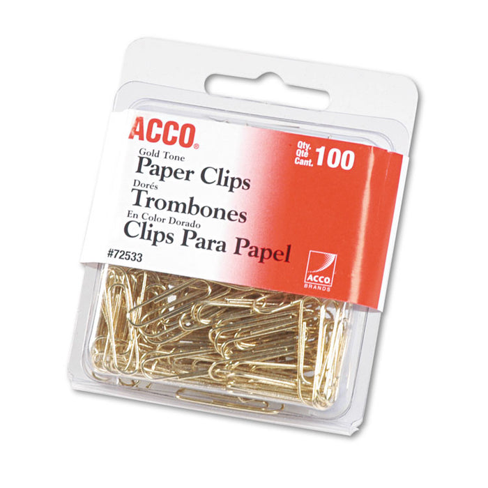 Gold Tone Paper Clips, Small (No. 2), Gold Tone, 100/Box