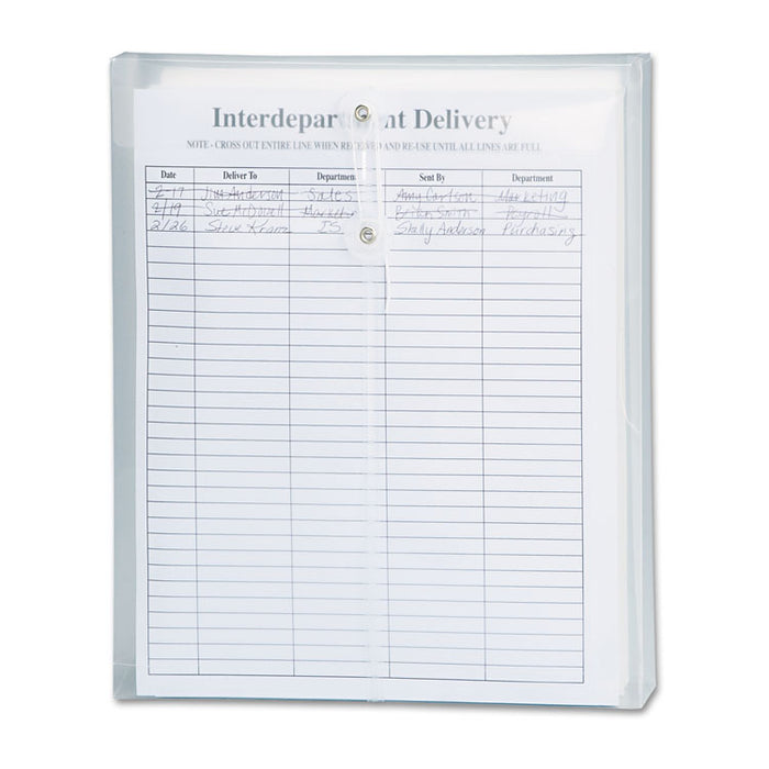 Poly String and Button Interoffice Envelopes, Open-End (Vertical), 9.75 x 11.63, Clear, 5/Pack