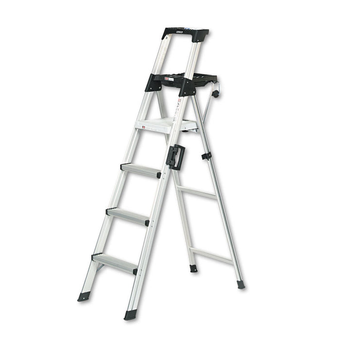 Signature Series Aluminum Step Ladder, 6 ft Working Height, 300 lbs Capacity, 4 Step, Aluminum