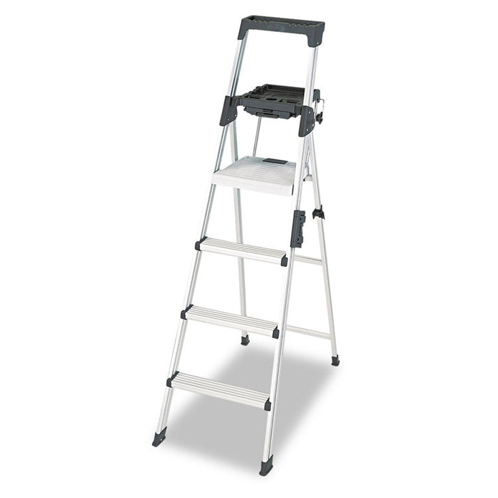Signature Series Aluminum Step Ladder, 6 ft Working Height, 300 lbs Capacity, 4 Step, Aluminum