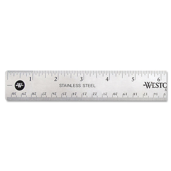 Stainless Steel Office Ruler With Non Slip Cork Base, Standard/Metric, 12" Long