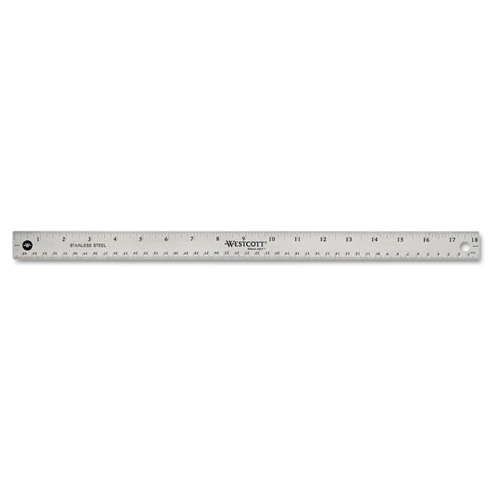 Stainless Steel Office Ruler With Non Slip Cork Base, Standard/Metric, 18" Long