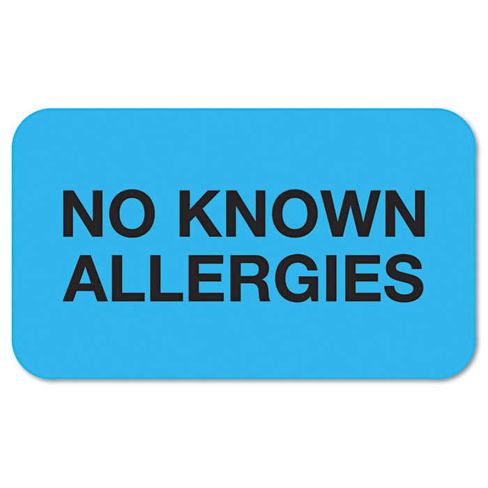 Medical Labels, NO KNOWN ALLERGIES, 0.88 x 1.5, Light Blue, 250/Roll
