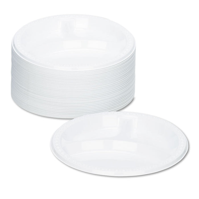 Plastic Dinnerware, Compartment Plates, 9" dia, White, 125/Pack