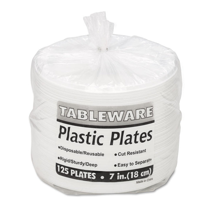 Plastic Dinnerware, Plates, 7" dia, White, 125/Pack