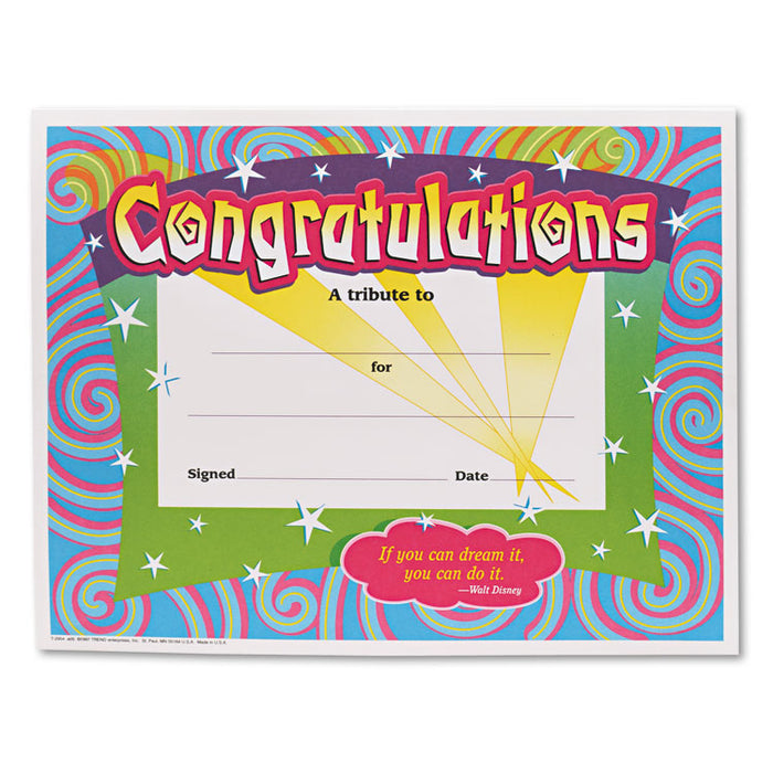 Congratulations Certificates, 8-1/2 x 11, White Border, 30/Pack