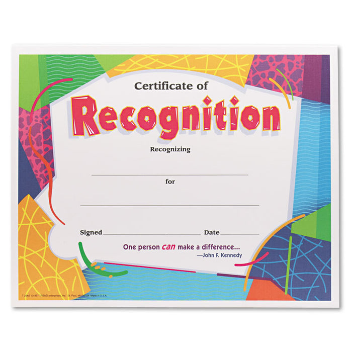 Certificate of Recognition Awards, 8-1/2 x 11, 30/Pack