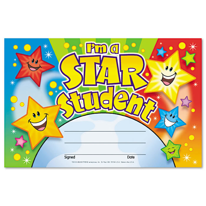 Recognition Awards, I'm a Star Student, 8.5w by 5.5h, 30/Pack