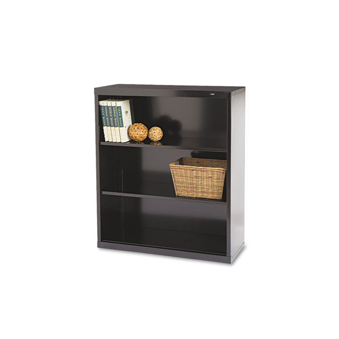 Metal Bookcase, Three-Shelf, 34.5w x 13.5d x 40h, Black