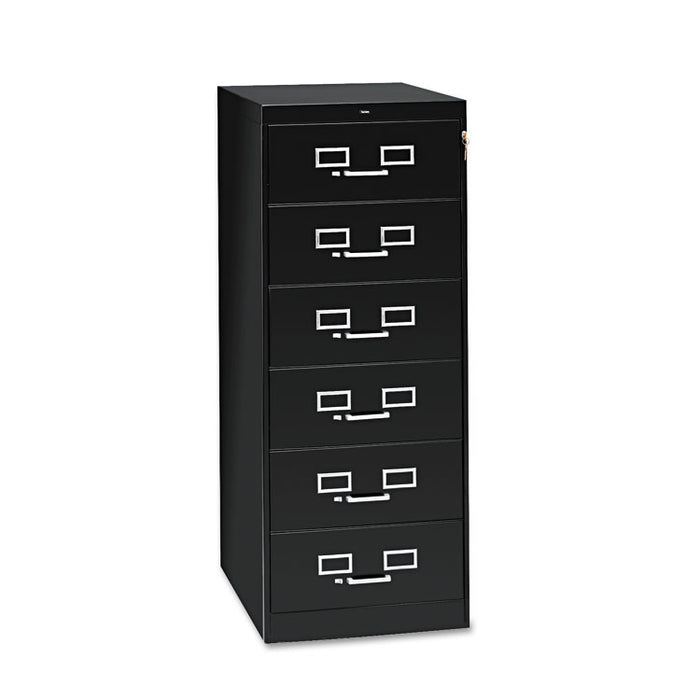 Six-Drawer Multimedia/Card File Cabinet, Black, 21.25" x 28.5" x 52"