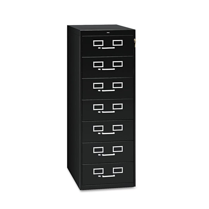 Seven-Drawer Multimedia/Card File Cabinet, Black, 19.13" x 28.5" x 52"