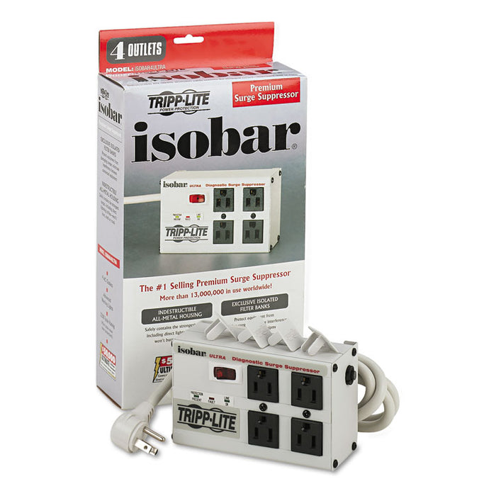 Isobar Surge Protector, 4 Outlets, 6 ft. Cord, 3330 Joules, Diagnostic LEDs
