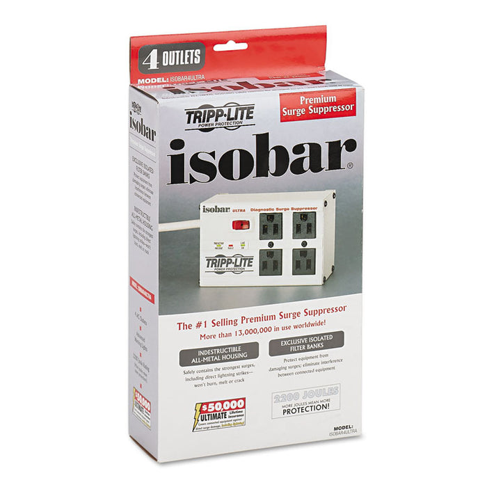Isobar Surge Protector, 4 Outlets, 6 ft. Cord, 3330 Joules, Diagnostic LEDs