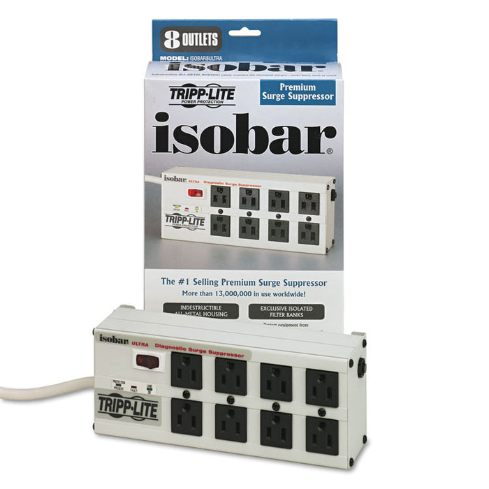 Isobar Surge Protector, 8 Outlets, 12 ft Cord, 3840 Joules, Metal Housing