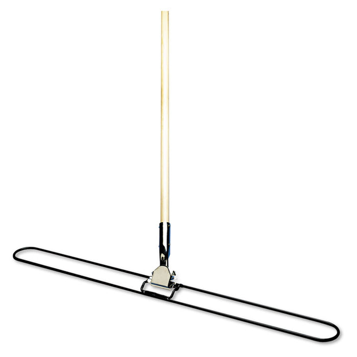 Clip-On Dust Mop Handle, Lacquered Wood, Swivel Head, 1" Dia. x 60in Long