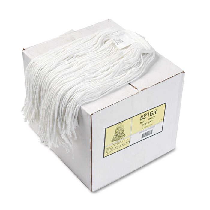Premium Cut-End Wet Mop Heads, Rayon, 16oz, White, 12/Carton