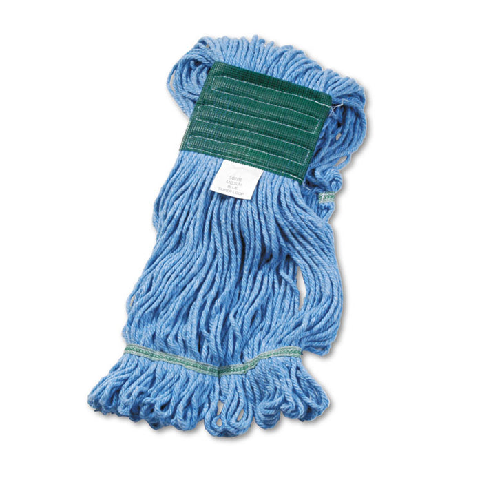 Super Loop Wet Mop Head, Cotton/Synthetic Fiber, 5" Headband, Medium Size, Blue