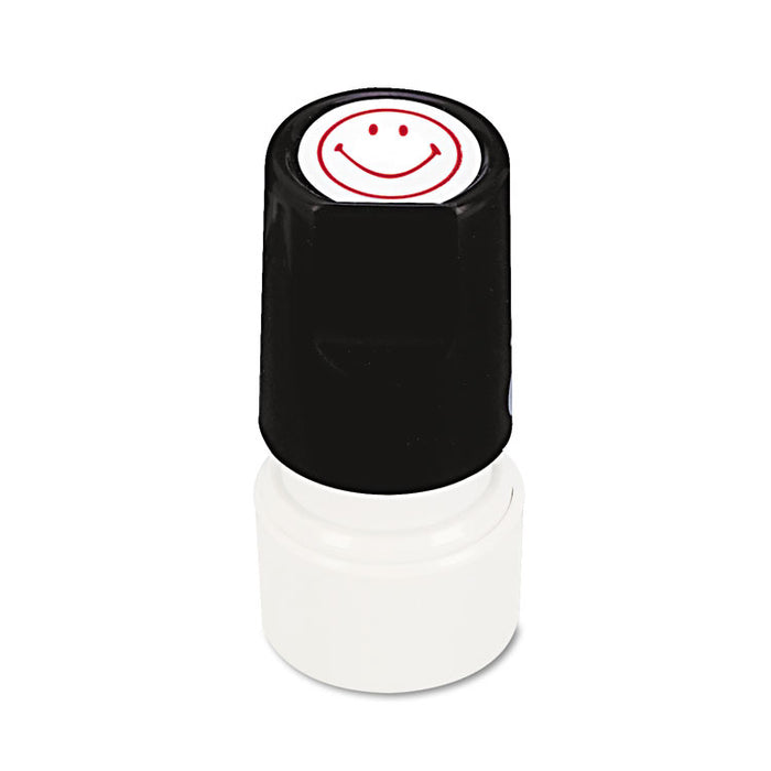 Round Message Stamp, SMILEY FACE, Pre-Inked/Re-Inkable, Red