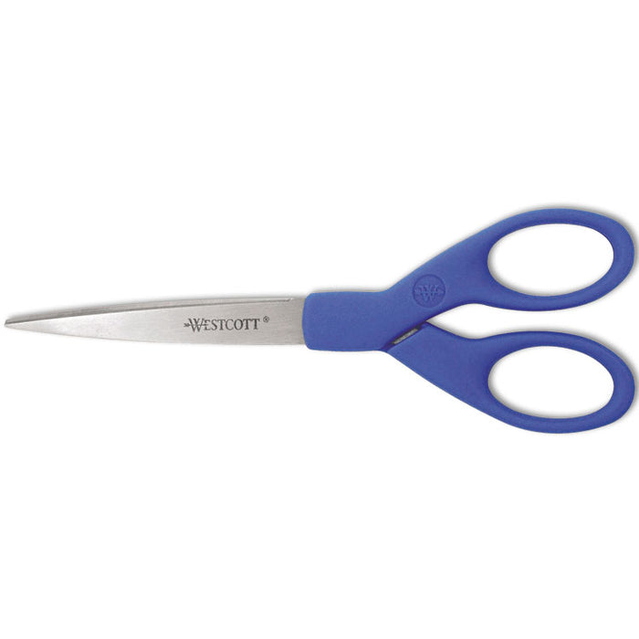 Preferred Line Stainless Steel Scissors, 7" Long, 2.5" Cut Length, Blue Straight Handle